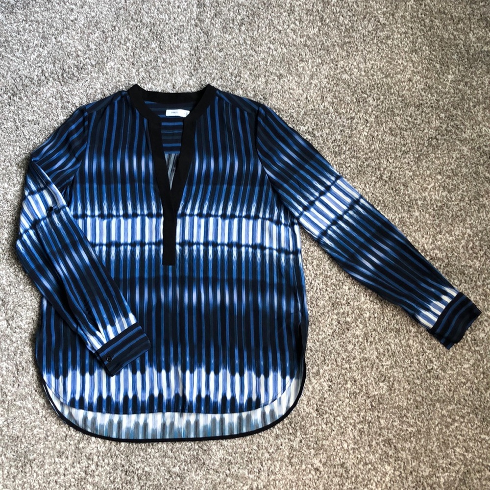Vince Blue Black Striped Long-Sleeve Blouse